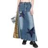 image:imageCHARTOU Womens A Line Maxi Long Jean Denim Skirt Plaid Loose Elastic High Waist Jean Skirt with PocketsYellow