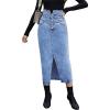 image:imageCHARTOU Womens Bodycon Jean Skirt High Waisted Front Slit MidiLong Pencil Denim SkirtLight Blue