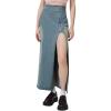 image:imageCHARTOU Womens Long Side Slit Zipper High Waisted Soft Slim Fitted A Line Jean Denim SkirtBlue