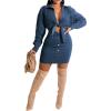 image:imageCHARTOU Womens Sexy 2 Piece Outfits Denim Crop Top Tie Knot Shirt Jean Bodycon Mini SkirtBlue