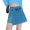 image:imageCHARTOU Womens Summer High Waist Frayed Hem Wrap Irregular Denim ALine Skirt ShortsBlue