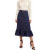 image:imageCHARTOU Womens Vintage Midi Denim Skirt Summer Back Elastic Waist Button Front Ruffled Jean SkirtDark Blue
