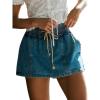 image:imageCHARTOU Womens Y2k Mini Denim Skirts Shorts Drawstring Mid Waist Elastic Summer Jean SkirtDark Blue
