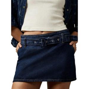image:imageCHARTOU Women Summer Denim Mini Skirt Y2k Low Waisted A Line Short Jean Skirt with BeltDark Blue