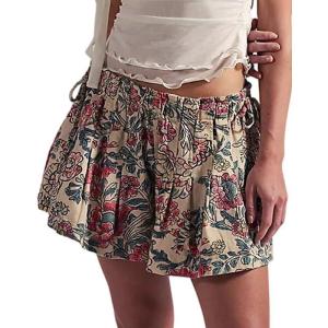 image:imageCHARTOU Women Summer Y2k Pleated Flare Jean Shorts Denim Lightweight Elastic Waist Bow Tie Croquet ShortsRed Floral
