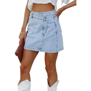image:imageCHARTOU Womens Chic Irregular Mid Waist Slim Fit Mini Hot ALine Denim SkirtBlue