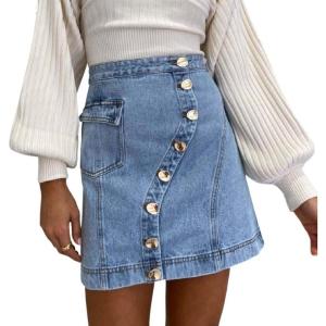 image:imageCHARTOU Womens Cute High Waist Slim Fit Denim Jean ALine Short SkirtBlue
