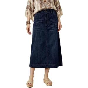 image:imageCHARTOU Womens Denim Midi Skirt High Waist Back Slit Summer Casual ALine Long Jean SkirtDark Blue