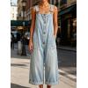 image:imageCHARTOU Button Front Denim Overalls for Women Y2k Baggy Wide Leg Jeans Bib Cropped Jumpsuits Loose RomperLight Blue