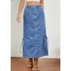 image:imageCHARTOU Casual Ruched Jean Skirts for Women Mid Long Denim Midi Skirt with Slit High Waisted Split Skirt Pocket Y2kBlue