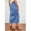 image:imageCHARTOU Casual Ruched Jean Skirts for Women Mid Long Denim Midi Skirt with Slit High Waisted Split Skirt Pocket Y2kBlue