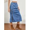 image:imageCHARTOU Casual Ruched Jean Skirts for Women Mid Long Denim Midi Skirt with Slit High Waisted Split Skirt Pocket Y2kBlue