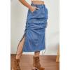 image:imageCHARTOU Casual Ruched Jean Skirts for Women Mid Long Denim Midi Skirt with Slit High Waisted Split Skirt Pocket Y2kBlue
