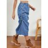 image:imageCHARTOU Casual Ruched Jean Skirts for Women Mid Long Denim Midi Skirt with Slit High Waisted Split Skirt Pocket Y2kBlue