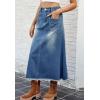 image:imageCHARTOU Women Casual Jean Skirt Y2k Ripped Mid Long Denim Midi Skirt Distressed Frayed A Line Skirt PocketsBlue
