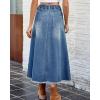 image:imageCHARTOU Women Casual Jean Skirt Y2k Ripped Mid Long Denim Midi Skirt Distressed Frayed A Line Skirt PocketsBlue