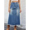 image:imageCHARTOU Women Casual Jean Skirt Y2k Ripped Mid Long Denim Midi Skirt Distressed Frayed A Line Skirt PocketsBlue