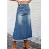 image:imageCHARTOU Women Casual Jean Skirt Y2k Ripped Mid Long Denim Midi Skirt Distressed Frayed A Line Skirt PocketsBlue