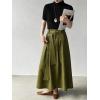 image:imageCHARTOU Women Denim Maxi Skirt Belted High Waist A Line Pleated Long Skirt with PocketsArmy Green
