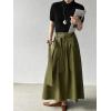 image:imageCHARTOU Women Denim Maxi Skirt Belted High Waist A Line Pleated Long Skirt with PocketsArmy Green