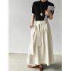 image:imageCHARTOU Women Denim Maxi Skirt Belted High Waist A Line Pleated Long Skirt with PocketsBeige