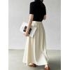 image:imageCHARTOU Women Denim Maxi Skirt Belted High Waist A Line Pleated Long Skirt with PocketsBeige