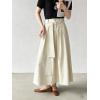 image:imageCHARTOU Women Denim Maxi Skirt Belted High Waist A Line Pleated Long Skirt with PocketsBeige