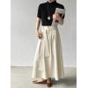 image:imageCHARTOU Women Denim Maxi Skirt Belted High Waist A Line Pleated Long Skirt with PocketsBeige