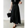 image:imageCHARTOU Women Denim Maxi Skirt Belted High Waist A Line Pleated Long Skirt with PocketsBlack