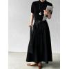 image:imageCHARTOU Women Denim Maxi Skirt Belted High Waist A Line Pleated Long Skirt with PocketsBlack