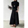 image:imageCHARTOU Women Denim Maxi Skirt Belted High Waist A Line Pleated Long Skirt with PocketsBlack
