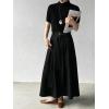 image:imageCHARTOU Women Denim Maxi Skirt Belted High Waist A Line Pleated Long Skirt with PocketsBlack