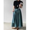 image:imageCHARTOU Women Denim Maxi Skirt Belted High Waist A Line Pleated Long Skirt with PocketsBlue