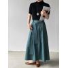 image:imageCHARTOU Women Denim Maxi Skirt Belted High Waist A Line Pleated Long Skirt with PocketsBlue