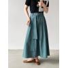 image:imageCHARTOU Women Denim Maxi Skirt Belted High Waist A Line Pleated Long Skirt with PocketsBlue