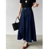 image:imageCHARTOU Women Denim Maxi Skirt Belted High Waist A Line Pleated Long Skirt with PocketsDark Blue