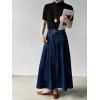 image:imageCHARTOU Women Denim Maxi Skirt Belted High Waist A Line Pleated Long Skirt with PocketsDark Blue