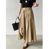 image:imageCHARTOU Women Denim Maxi Skirt Belted High Waist A Line Pleated Long Skirt with PocketsKhaki