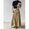 image:imageCHARTOU Women Denim Maxi Skirt Belted High Waist A Line Pleated Long Skirt with PocketsKhaki