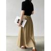 image:imageCHARTOU Women Denim Maxi Skirt Belted High Waist A Line Pleated Long Skirt with PocketsKhaki