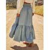 image:imageCHARTOU Women Ruffle Peplum Denim Maxi Skirt Boho Drawstring Elastic High Waist Asymmetric Frayed Tiered SkirtLight Blue