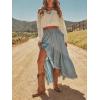 image:imageCHARTOU Women Ruffle Peplum Denim Maxi Skirt Boho Drawstring Elastic High Waist Asymmetric Frayed Tiered SkirtLight Blue