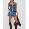 image:imageCHARTOU Women Summer Tie Front Denim Two Pieces Skirt Sets Sleeveless Tank Top Side Zipper Mini SkirtDark Blue