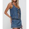 image:imageCHARTOU Women Summer Tie Front Denim Two Pieces Skirt Sets Sleeveless Tank Top Side Zipper Mini SkirtDark Blue