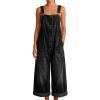 image:imageCHARTOU Button Front Denim Overalls for Women Y2k Baggy Wide Leg Jeans Bib Cropped Jumpsuits Loose RomperBlack