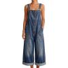 image:imageCHARTOU Button Front Denim Overalls for Women Y2k Baggy Wide Leg Jeans Bib Cropped Jumpsuits Loose RomperDark Blue