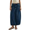 image:imageCHARTOU Women Balloon Maxi Skirt Casual Loose Patchwork Drawstring Long Jean Skirt with PocketsDark Blue