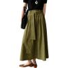 image:imageCHARTOU Women Denim Maxi Skirt Belted High Waist A Line Pleated Long Skirt with PocketsArmy Green
