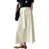 image:imageCHARTOU Women Denim Maxi Skirt Belted High Waist A Line Pleated Long Skirt with PocketsBeige
