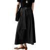 image:imageCHARTOU Women Denim Maxi Skirt Belted High Waist A Line Pleated Long Skirt with PocketsBlack